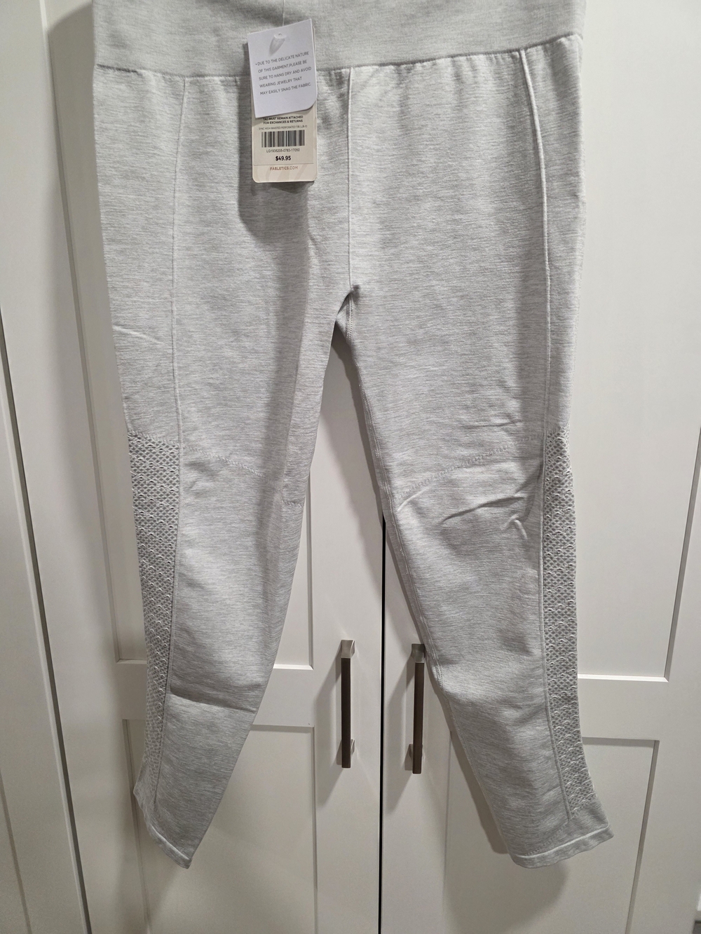 Fabletics Light Gray High-Waist Leggings with Side Mesh Panels